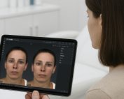 Visualização da simulação 3D do rosto num tablet durante a consulta